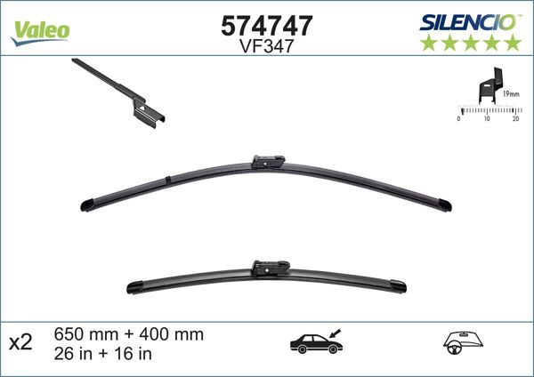VALEO 574747 | Silencio X-Trm Flat Blade Vm347 (X2) (650 + 400 mm) Peugeot 208 (12 /)