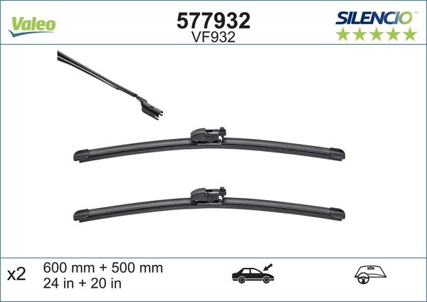 VALEO 577932 | Silencio Vf932 (X2) (600 + 500mm) (Ön) Land Rover Range Rover Sport (L494) Land Rover Dıscover