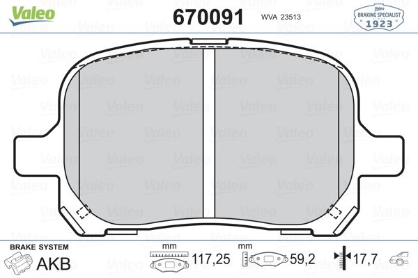 VALEO 670091 | Fren Balatası Ön (Toyota Camry 2.2 96-01)