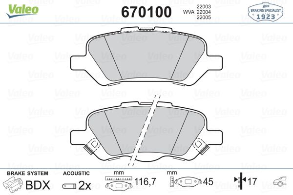 VALEO 670100 | Fren Balatası Arka (Toyota Venza 2.7 / 3.5 08 /)
