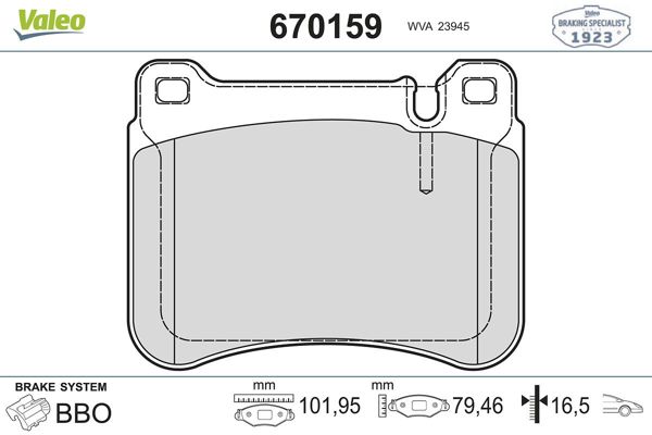 VALEO 670159 | Fren Balatası Ön Mercedes C-Serisi C180 Cıs C180 Komp. C200 CDI C200 Cgı Komp. C200 00-07