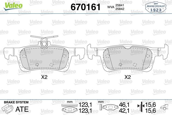 VALEO 670161 | Fren Balata Arka 14-Pt.308-Grand Land X-Combo.E
