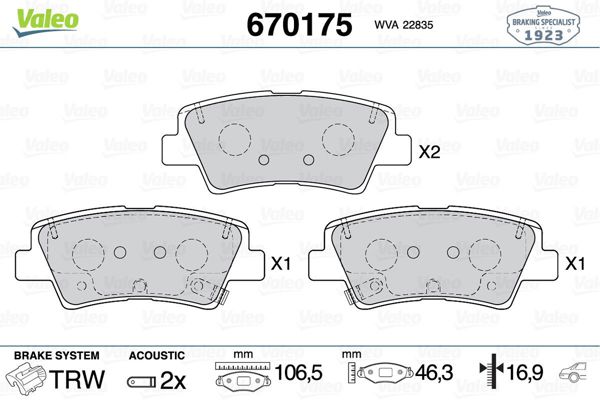 VALEO 670175 | Fren Balata Arka Astra K / Insignia B 16 Jant