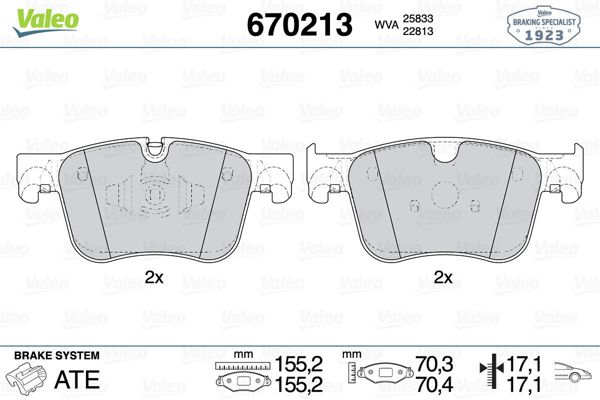 VALEO 670213 | Fren Balatası Ön-Peugeot 3008 2016 Opel Grandland Citroen C4 Picasso