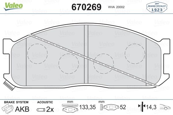 VALEO 670269 | Ön Fren Balata Kia Besta Mazda E2200 94-00