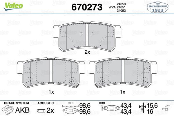 VALEO 670273 | Fren Balata Arka 05-Tucson-Santa Fe-Sonata-Getz-Trajet