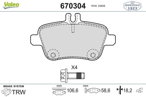 VALEO 670304 | Fren Balata Arka 13-A-Seri B-Seri