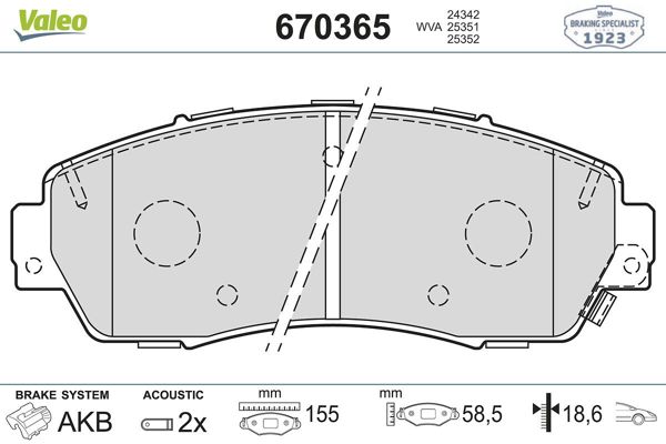 VALEO 670365 | Fren Balata Ön 15-Cr-V 1.6 İ-Dtec *4Wd*