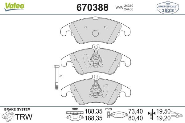 VALEO 670388 | Fren Balatası (Mercedes W204-207-212-218 On Kulaklı)