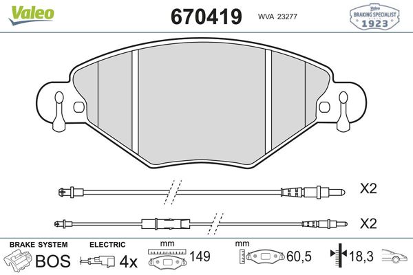 VALEO 670419 | Fren Balata Ön 01-C.5 Tum + Fs