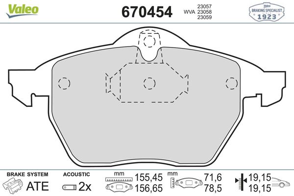 VALEO 670454 | Fren Balatası Ön 597277 Wva 23062 Opel Astra G 1.8 2.0 98 Zafira 99-598454