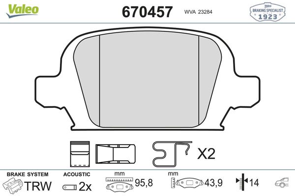 VALEO 670457 | Fren Balatası Arka 597350 Wva 23284 Opel Corsa C 1.4 1.8 00-06 Opel Tigra 1.4 1.8 1.3D 04 -