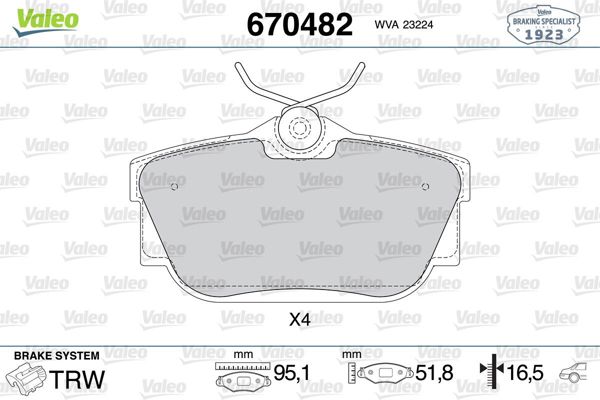 VALEO 670482 | Fren Balata Arka <03 T.Porter.T4
