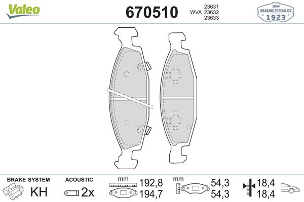 VALEO 670510 | Fren Balata Ön 92-06 Cherokee-G.Cherokee4×4