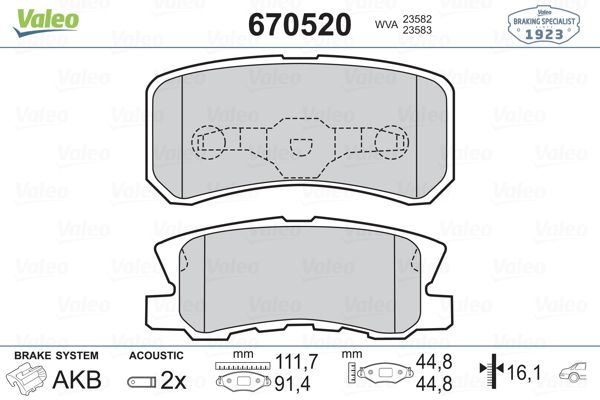 VALEO 670520 | Fren Balata Arka 01-Pajero 2.5Tdi-3.2Di-D Pt.4007 2.2Hdi