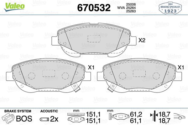 VALEO 670532 | Ön Fren Balatası Avensis 2.2 D4d 2009 2013 Verso 2.0 D4d 2010 -