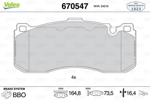 VALEO 670547 | Fren Balata Ön 08-14 1-Seri (E88) 3-Seri (E91)
