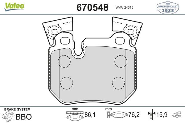 VALEO 670548 | Fren Balata Arka 05-1-Seri (E81-E87) 3-Seri (E90-E91)