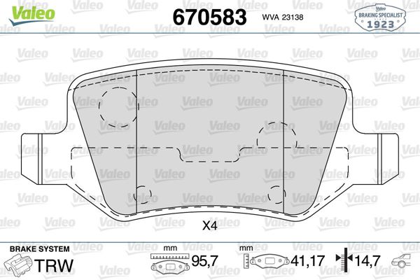 VALEO 670583 | Fren Balata Arka 02-Vaneo-Ms A-B Seri