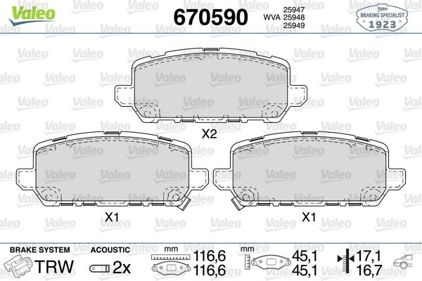 VALEO 670590 | Fren Balata Arka 16-Hr-V