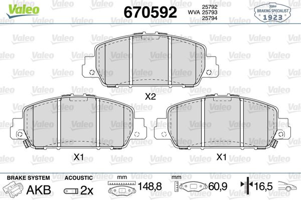 VALEO 670592 | Fren Balata Ön 16-Hr-V