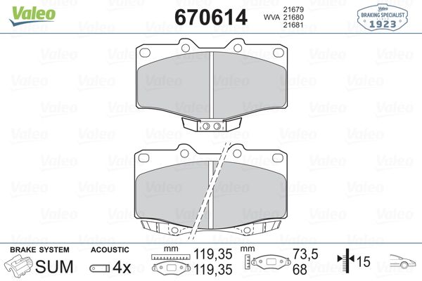 VALEO 670614 | Fren Balatası Ön (Toyota Hıllux 1.8-2.2 / 2.4 / 2.5 88-05 / Land Cruiser 2.4-3.0-3.5-4.2 84-01)