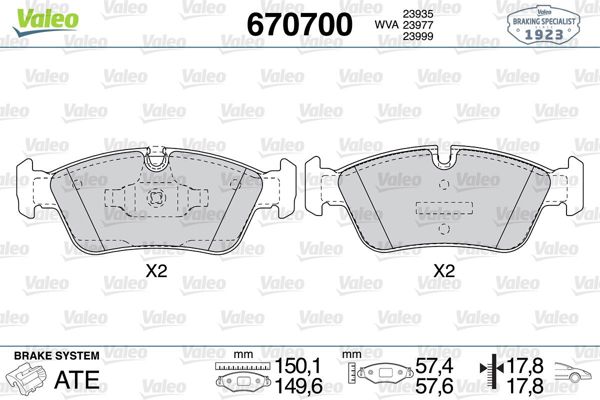VALEO 670700 | Fren Balata Ön 06-3S-E90-E91 05-1S-E81-E87