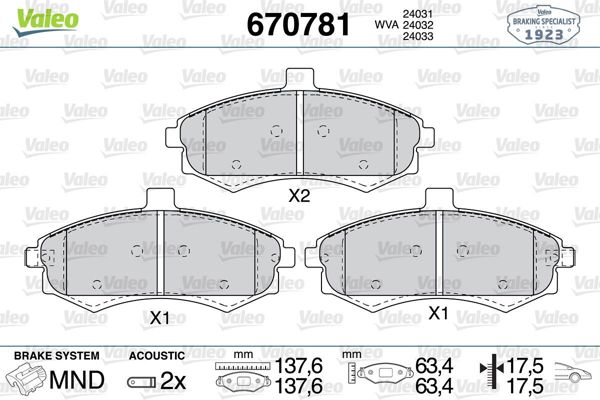 VALEO 670781 | Fren Balata Ön 01-03 Elantra 02-06 Matrix
