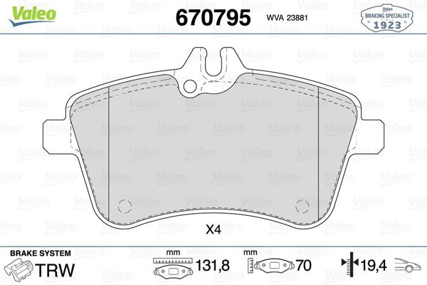 VALEO 670795 | Fren Balatası Ön Mercedes W169-245 Dıesel