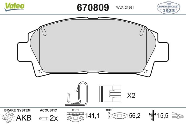 VALEO 670809 | Fren Balata Ön 99-01 Avensis D4d