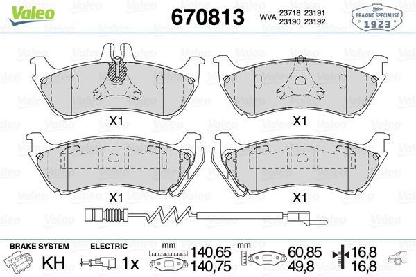 VALEO 670813 | Fren Balata Arka 98-01 M.S-W163 Ml230-270-430