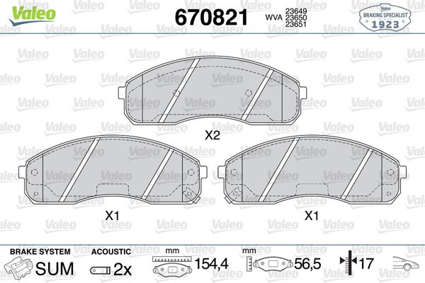 VALEO 670821 | Fren Balata Ön 04-H100 Kamyonet-Bongo