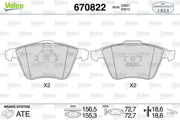 VALEO 670822 | Ön Fren Balatası Vectra C 02-08 02-2.8 V6 / A4 04-08 A6 04-A8 03-/ Exeo 09-/ Focus II 05-11 St / Mazda 3 03-/ 9-3 Volvo S40 II 04-V40 12-V50 04-C30 06-12 C70 II 06 -