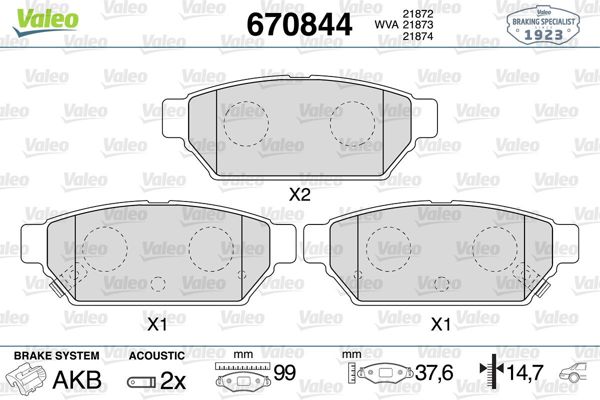VALEO 670844 | Arka Fren Balatası Carisma 1.6 1.8 98-00 Carisma 00-06 Colt 92-03 Persona 96-Wıra 00 -