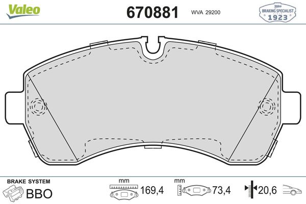 VALEO 670881 | Ön Fren Balatası-Çift Teker-(VW Crafter 06-16 Mercedes Sprinter 06-16 Sprinter 2017 W907)