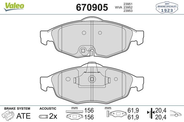 VALEO 670905 | Fren Balata Ön 01-Cr.Sebrıng + ABS