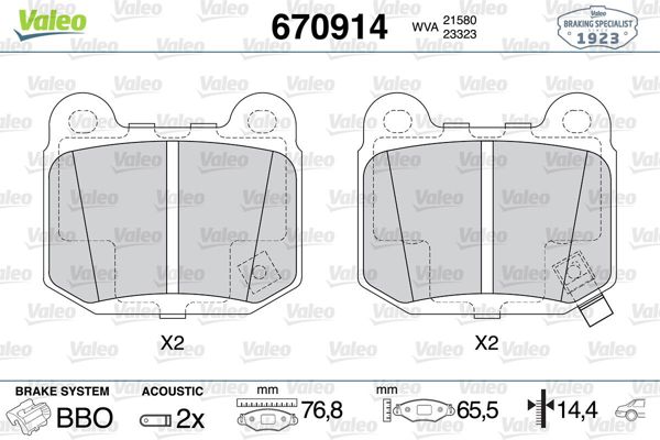 VALEO 670914 | Arka Fren Balatası Mitsubishi Lancer Evo 07-11
