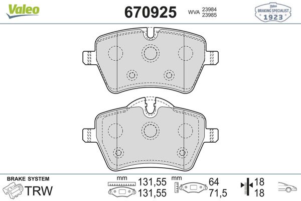 VALEO 670925 | Fren Balata Ön 05-1S-E87 07-Mini Cooper Spor Paket