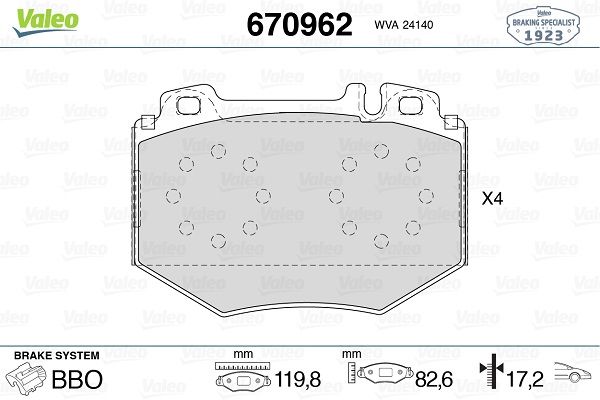VALEO 670962 | Fren Balatası Ön Mercedes W220 S500-S600