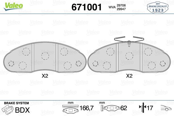 VALEO 671001 | Fren Balatası Ön Nissan Cabstare 98-00 Trade 96-01 Trade Truck 99-04