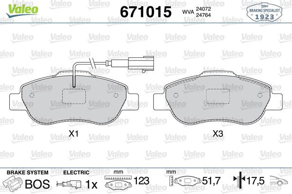 VALEO 671015 | Fren Balata Ön 08-Fiorino-Bipper-Nemo-500-Panda + Fs