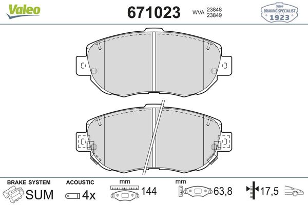 VALEO 671023 | Fren Balatası Ön Lexus Gs 300 3.0 06 / 91-03 / 05 Lexus Gs 400 4.0 08 / 97-12 / 00 Lexus Gs 430 4.3 07 / 00-12