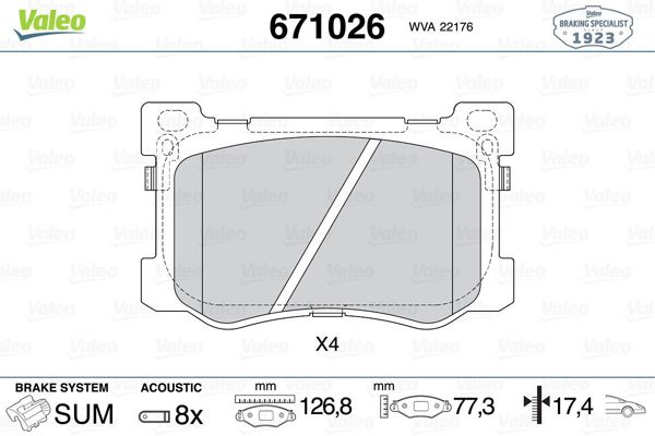 VALEO 671026 | Fren Balatası Arka-Hyundai Genesıs 3.8 GDI 14 -