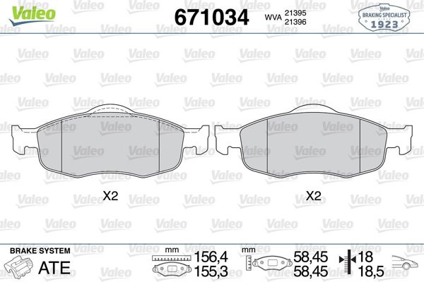 VALEO 671034 | Fren Balatası Ön (Ford: Mondeo (93-98)