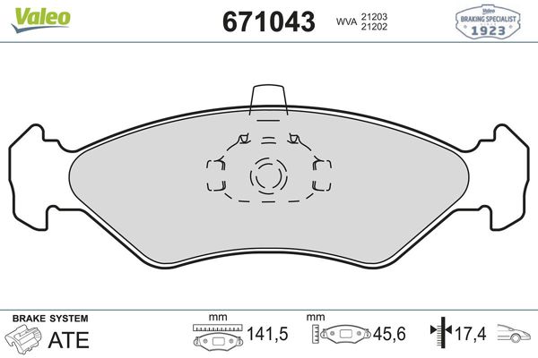 VALEO 671043 | Disk Fren Balatası (Ön) (Ford Fiesta 1.3-1.4-1.6 95-Ford Ka 1.3 96-02 / Mazda 121 1.2 / 1.3 / 1.8D 01 / 96) | 1 Adet