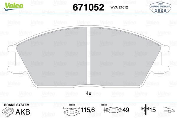 VALEO 671052 | Fren Balata Ön <95 Pony