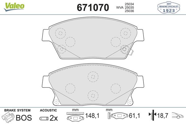 VALEO 671070 | Fren Balatası Ön-Chevrolet Cruze 09-12 Aveo 11-Opel Astra J 09-12 Mokka 12-13-16 Jant -