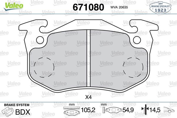 VALEO 671080 | Fren Balatası Ön Renault 5 Super Cınque 1.0 Clio 1.0 Express 1.0