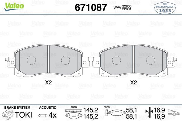 VALEO 671087 | Fren Balata Ön 18-Forester 2.0Hybrid Awd