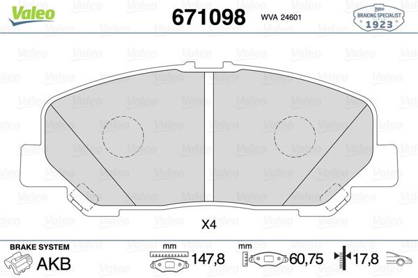 VALEO 671098 | Fren Balatası Arka Toyota Prevıa 2.4 3.5 05-Alphard 3.5 08-14